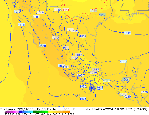 Thck 700-1000 hPa GFS Mo 23.09.2024 18 UTC