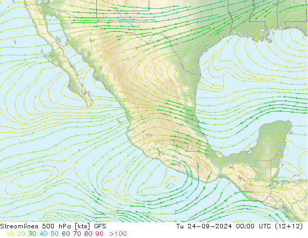 Línea de corriente 500 hPa GFS mar 24.09.2024 00 UTC