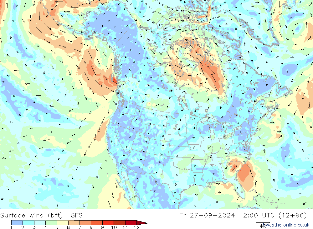 Wind 10 m (bft) GFS september 2024