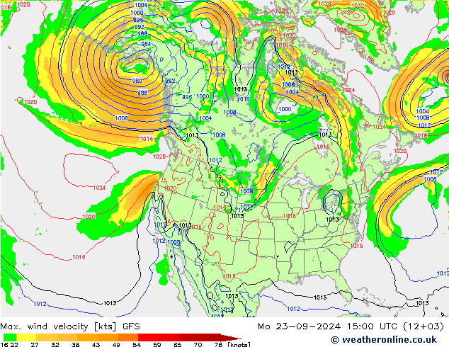 Max. wind velocity GFS пн 23.09.2024 15 UTC