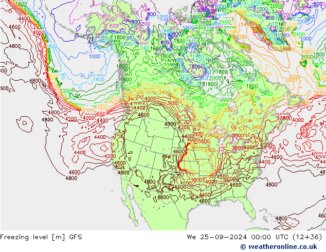 Freezing level GFS śro. 25.09.2024 00 UTC