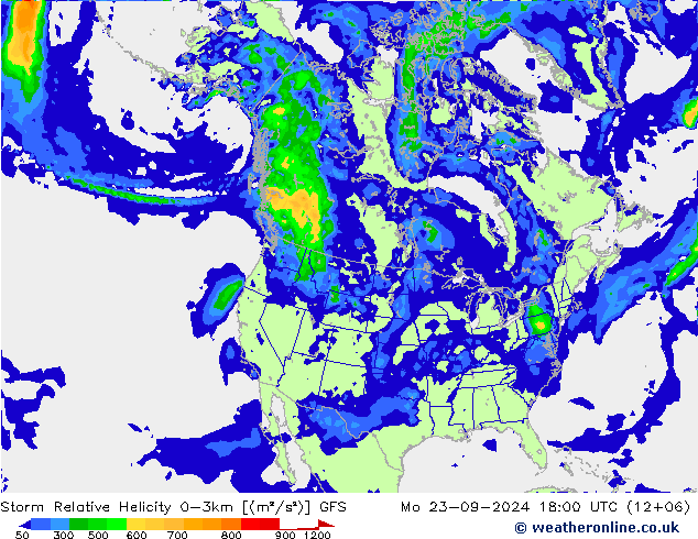 Storm Relative Helicity GFS Seg 23.09.2024 18 UTC