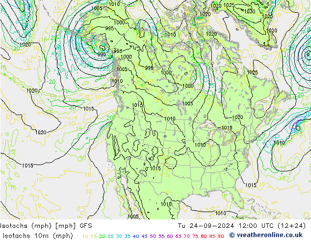 Isotachs (mph) GFS Tu 24.09.2024 12 UTC