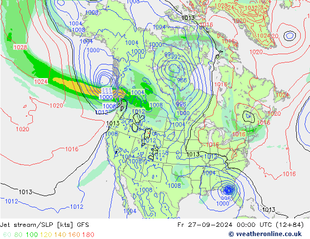 Corriente en chorro GFS vie 27.09.2024 00 UTC