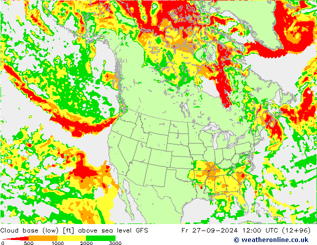 Cloud base (low) GFS пт 27.09.2024 12 UTC