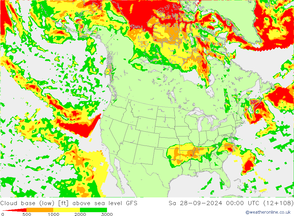 Wolkenbasis (Laag) GFS za 28.09.2024 00 UTC