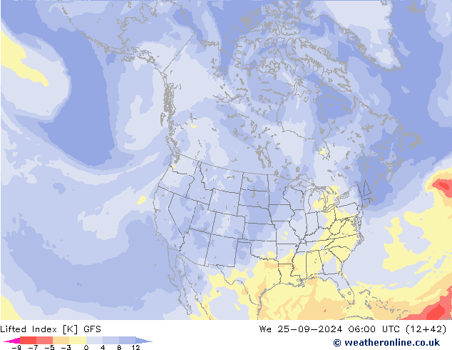 Lifted Index GFS mié 25.09.2024 06 UTC