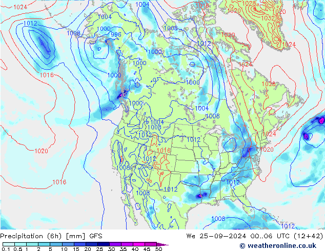 Totale neerslag (6h) GFS wo 25.09.2024 06 UTC