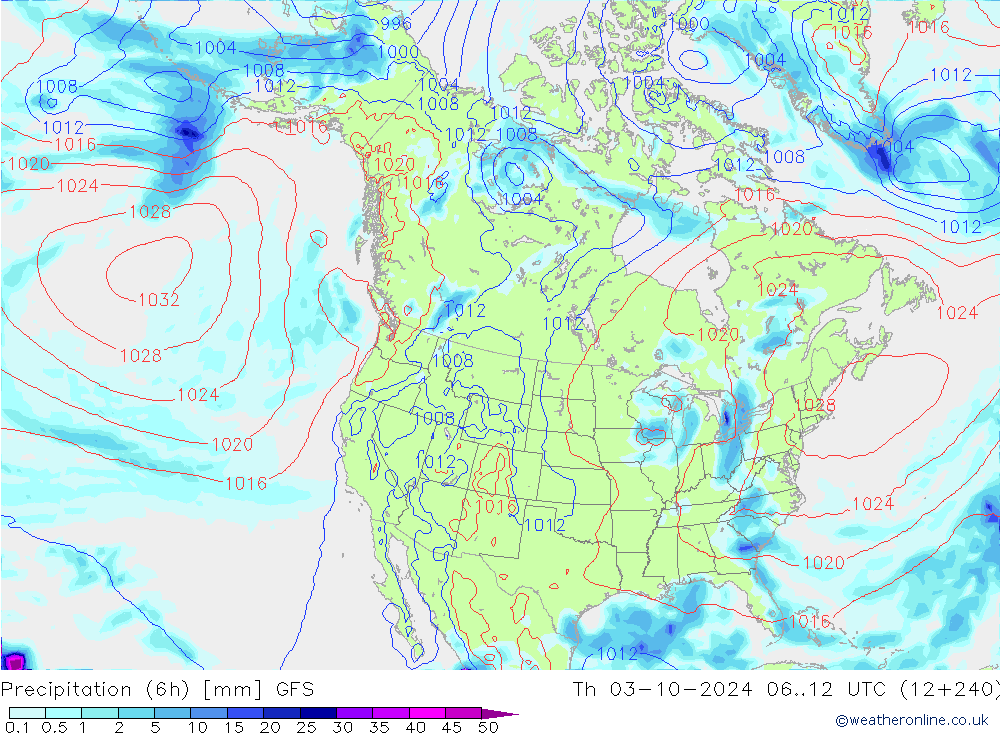 Z500/Rain (+SLP)/Z850 GFS jue 03.10.2024 12 UTC