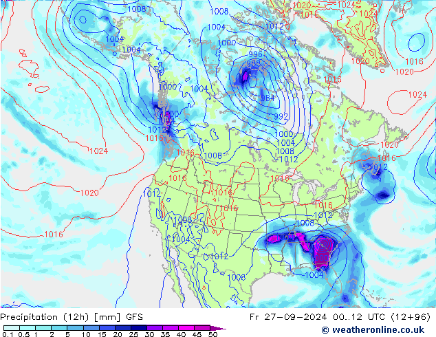 осадки (12h) GFS пт 27.09.2024 12 UTC
