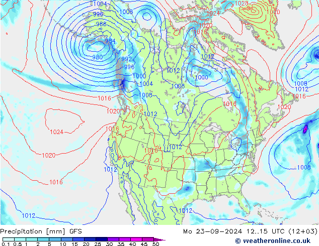 Precipitation GFS Mo 23.09.2024 15 UTC