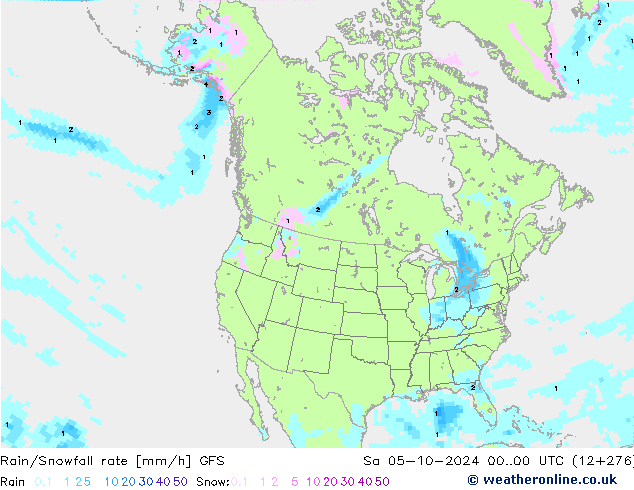 Rain/Snowfall rate GFS sáb 05.10.2024 00 UTC