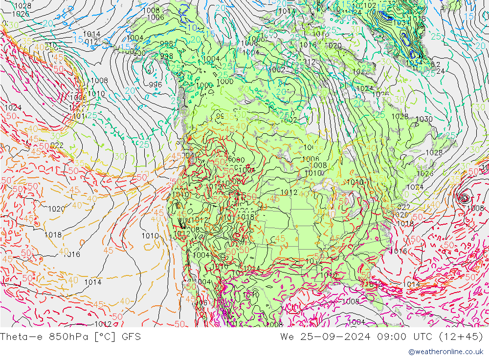 Theta-e 850hPa GFS Çar 25.09.2024 09 UTC