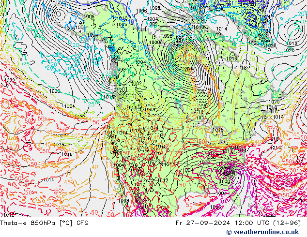 Theta-e 850hPa GFS Fr 27.09.2024 12 UTC