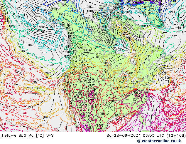 Theta-e 850hPa GFS Sa 28.09.2024 00 UTC