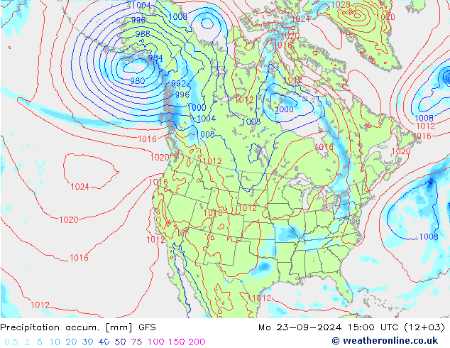 Precipitation accum. GFS Mo 23.09.2024 15 UTC