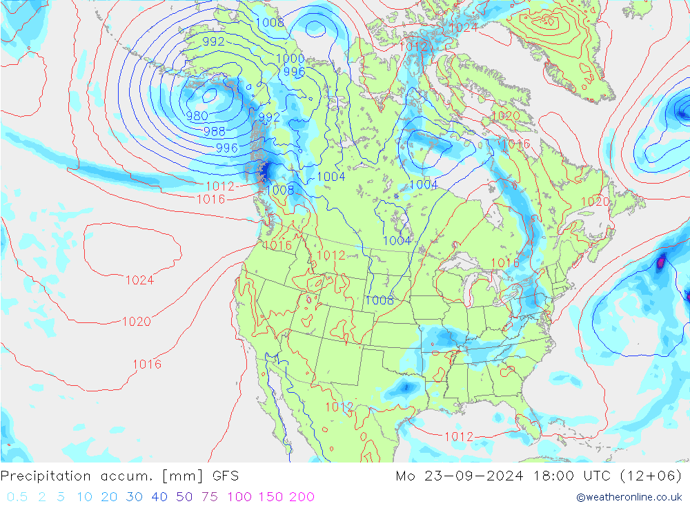 Precipitation accum. GFS пн 23.09.2024 18 UTC