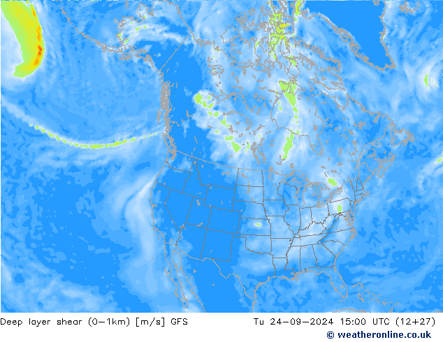 Deep layer shear (0-1km) GFS mar 24.09.2024 15 UTC