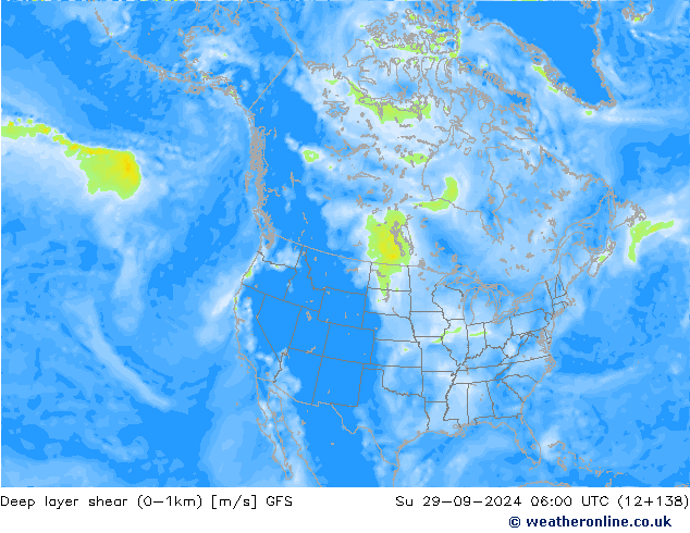 Deep layer shear (0-1km) GFS Ne 29.09.2024 06 UTC