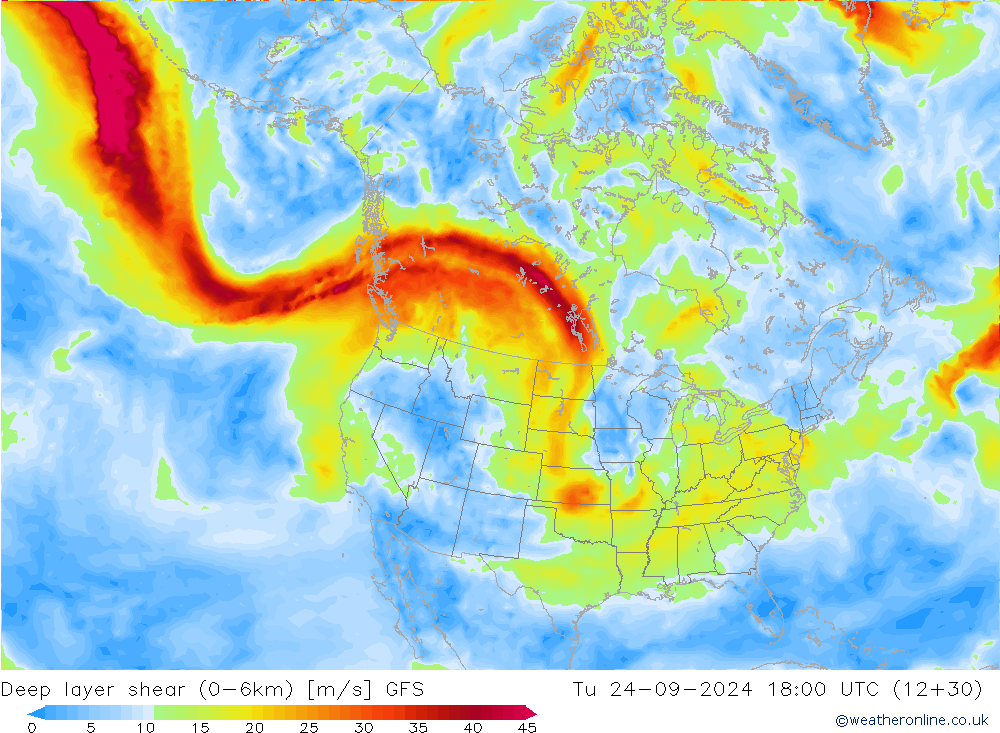 Deep layer shear (0-6km) GFS Settembre 2024