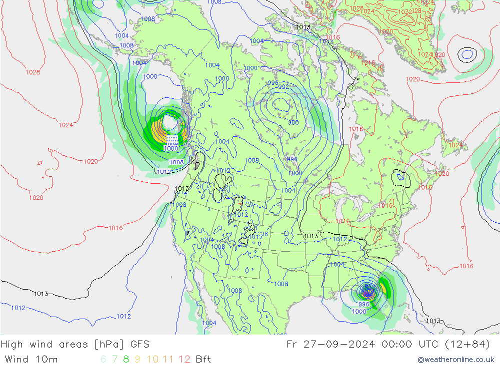 High wind areas GFS  27.09.2024 00 UTC