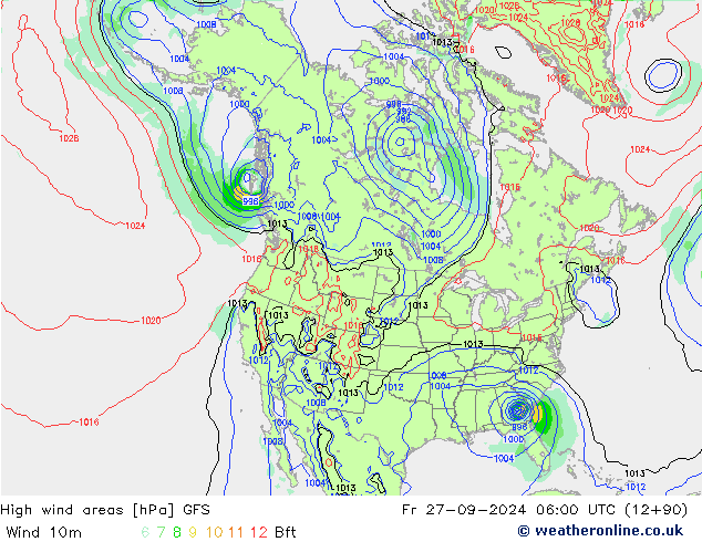 Windvelden GFS vr 27.09.2024 06 UTC