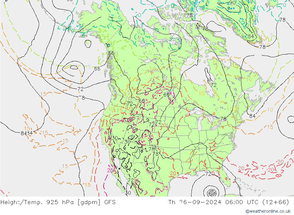 Height/Temp. 925 hPa GFS Čt 26.09.2024 06 UTC