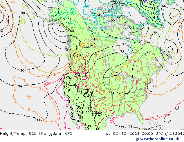 Geop./Temp. 925 hPa GFS octubre 2024