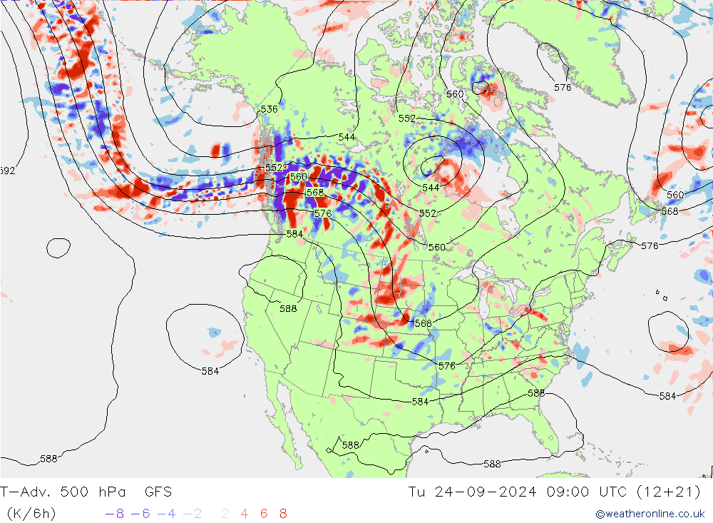 T-Adv. 500 hPa GFS Di 24.09.2024 09 UTC