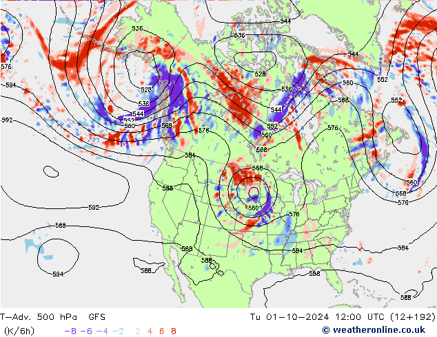 T-Adv. 500 hPa GFS di 01.10.2024 12 UTC