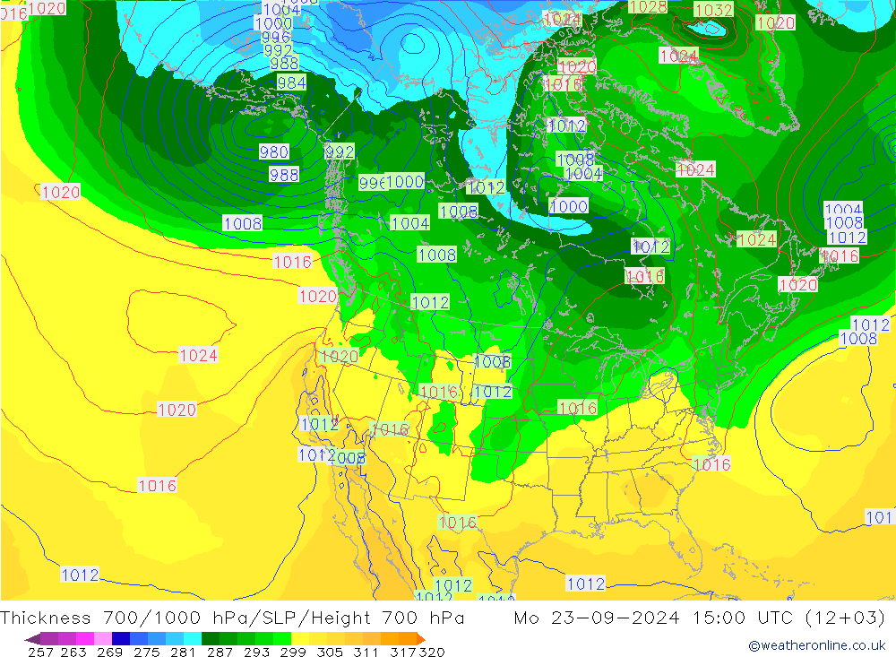 Schichtdicke 700-1000 hPa GFS Mo 23.09.2024 15 UTC