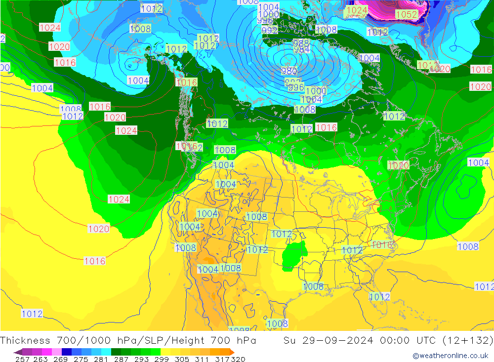 Thck 700-1000 hPa GFS Ne 29.09.2024 00 UTC