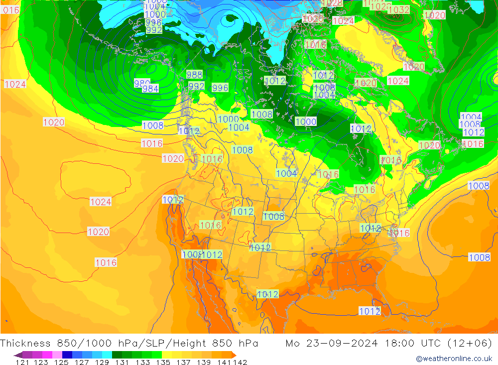 Thck 850-1000 hPa GFS Mo 23.09.2024 18 UTC