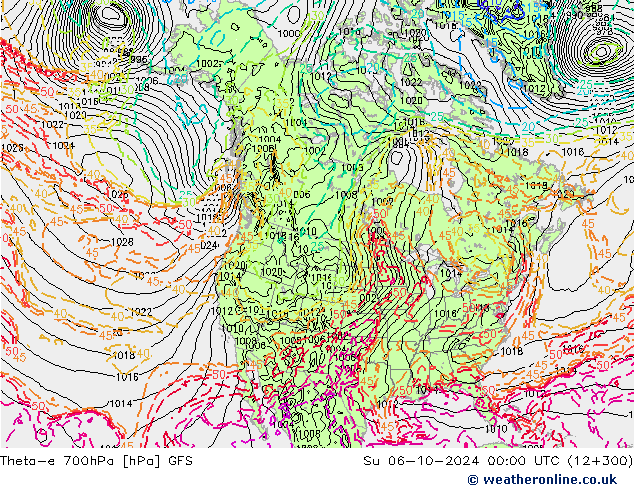 Theta-e 700hPa GFS Su 06.10.2024 00 UTC