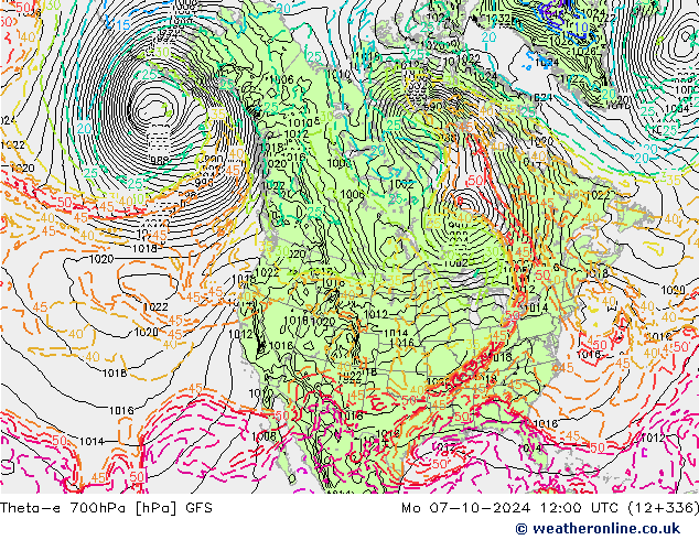 Theta-e 700hPa GFS Mo 07.10.2024 12 UTC