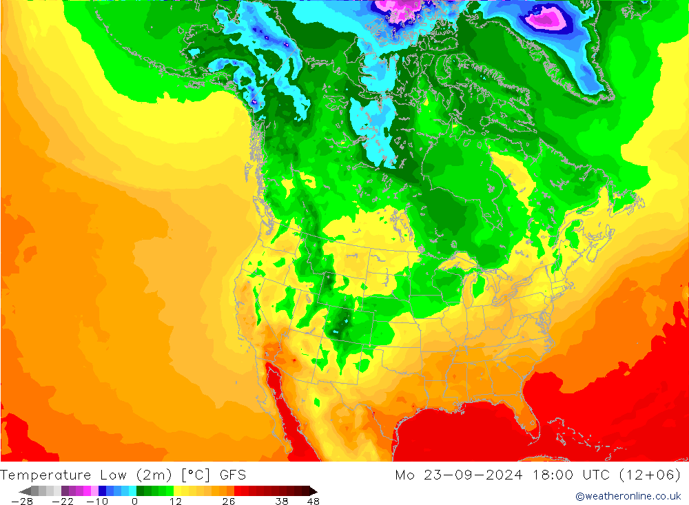 Tiefstwerte (2m) GFS Mo 23.09.2024 18 UTC