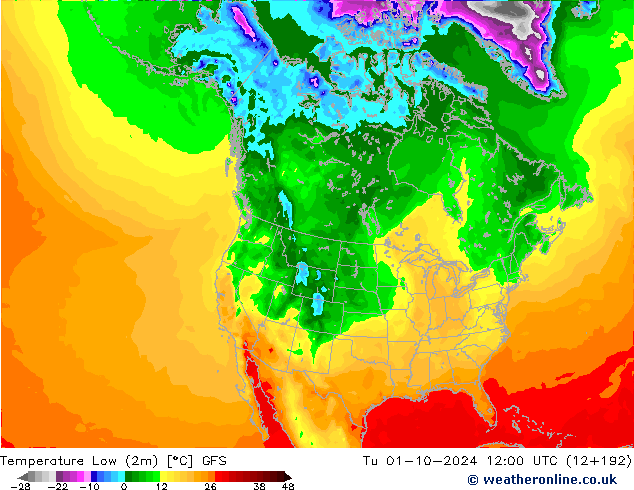 Temperature Low (2m) GFS October 2024