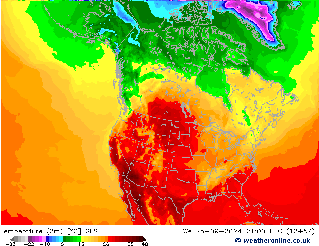 Temperatura (2m) GFS mer 25.09.2024 21 UTC