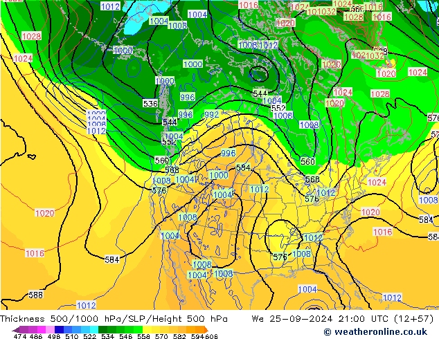 Thck 500-1000hPa GFS We 25.09.2024 21 UTC