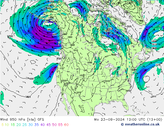 Wind 950 hPa GFS Mo 23.09.2024 12 UTC