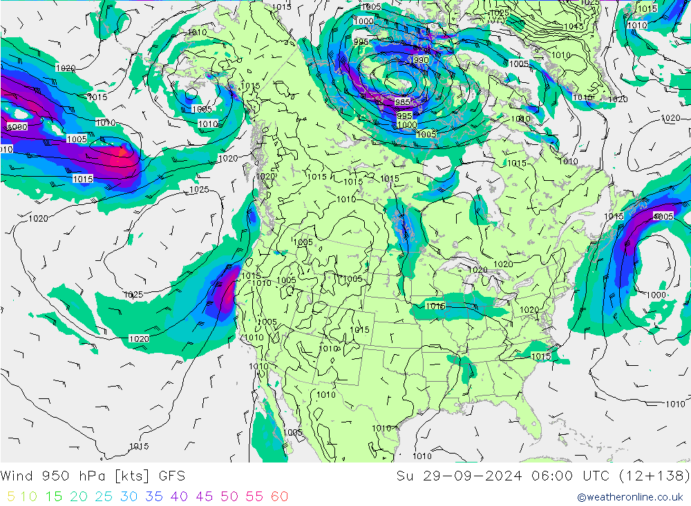 Vento 950 hPa GFS dom 29.09.2024 06 UTC