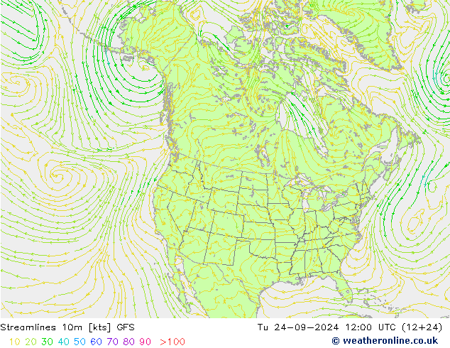 Stromlinien 10m GFS Di 24.09.2024 12 UTC