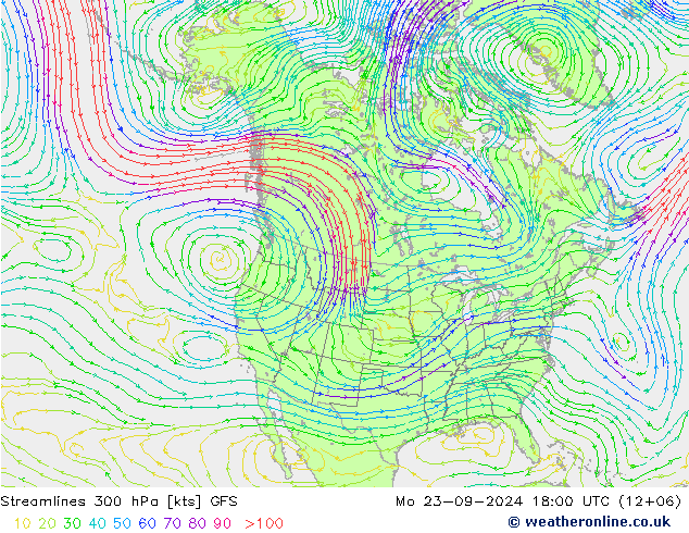 Streamlines 300 hPa GFS Mo 23.09.2024 18 UTC