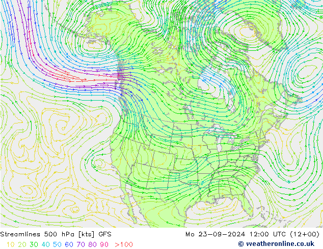 Linea di flusso 500 hPa GFS lun 23.09.2024 12 UTC