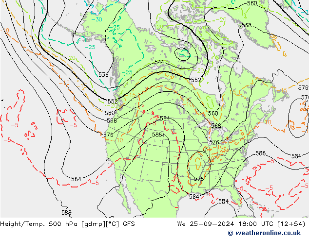 Z500/Rain (+SLP)/Z850 GFS mer 25.09.2024 18 UTC