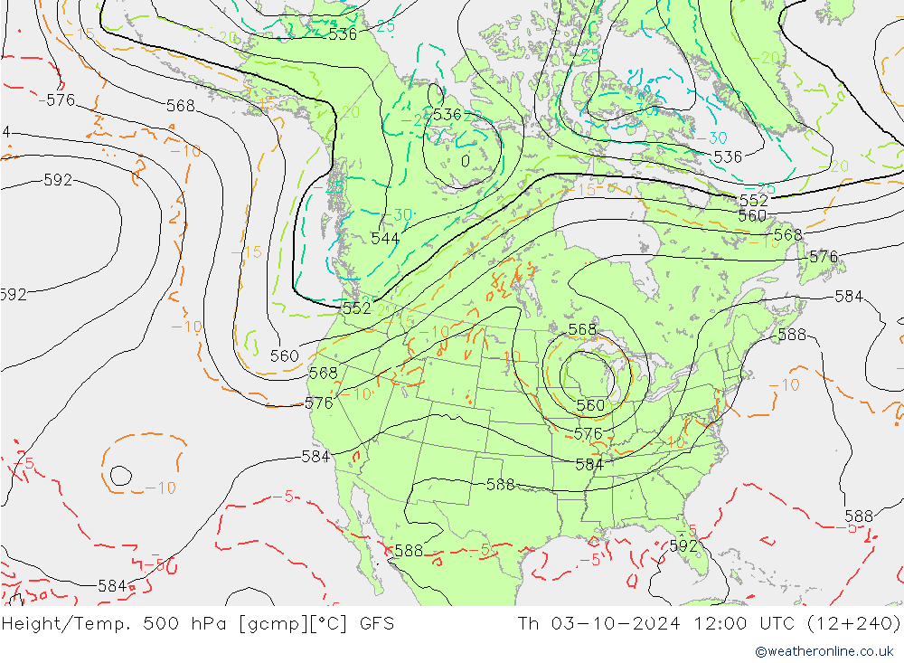 Z500/Rain (+SLP)/Z850 GFS jue 03.10.2024 12 UTC