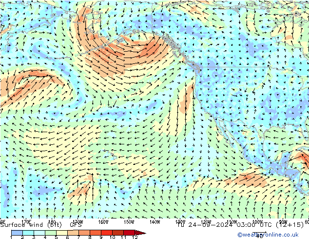  10 m (bft) GFS  24.09.2024 03 UTC