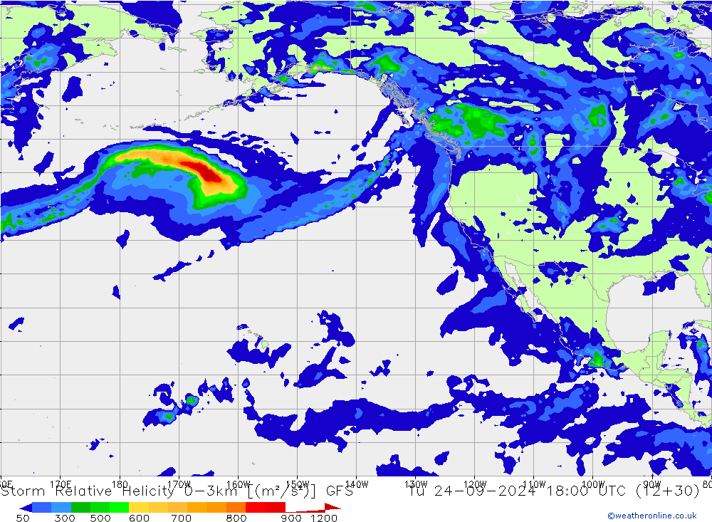 Storm Relative Helicity GFS Tu 24.09.2024 18 UTC