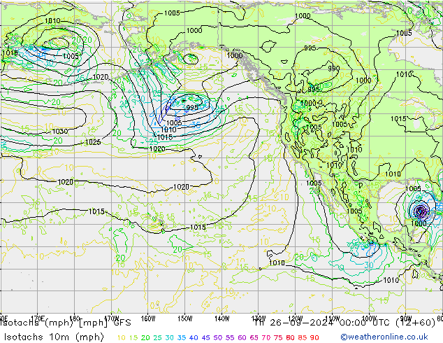 Isotachs (mph) GFS Th 26.09.2024 00 UTC