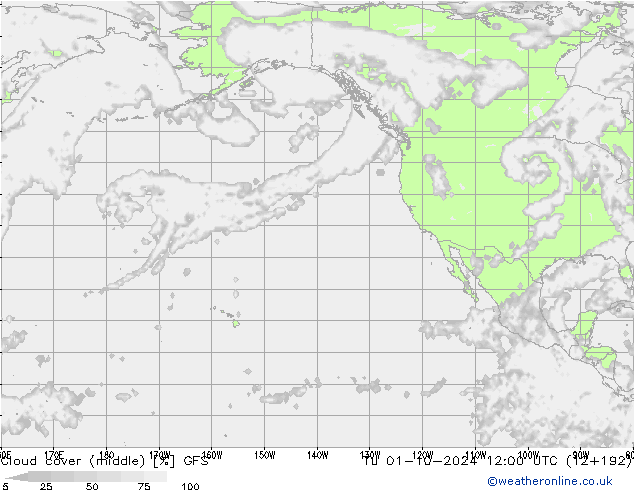 oblačnosti uprostřed GFS Út 01.10.2024 12 UTC